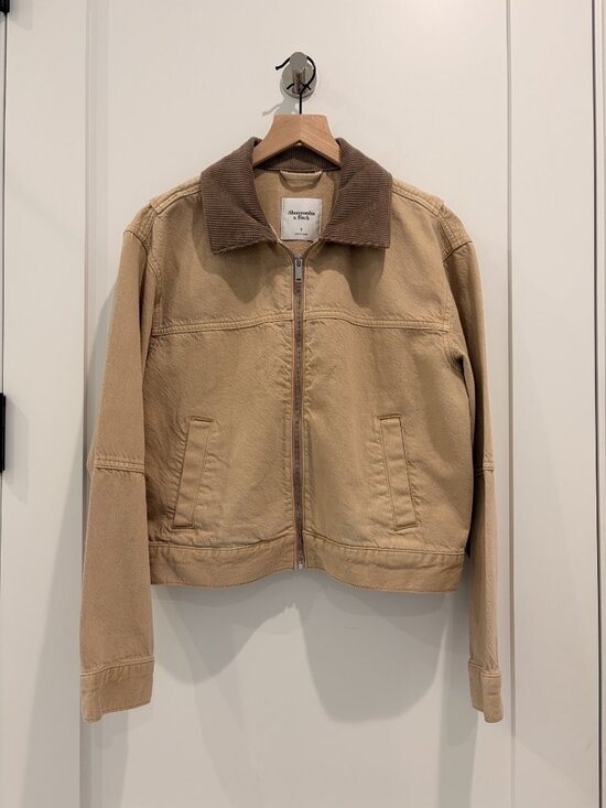 Abercrombie & Fitch Jackets & Blazers - Abercrombie & Fitch Tan Cropped Zip Up Workwear Jacket w Corduro Collar - NWT